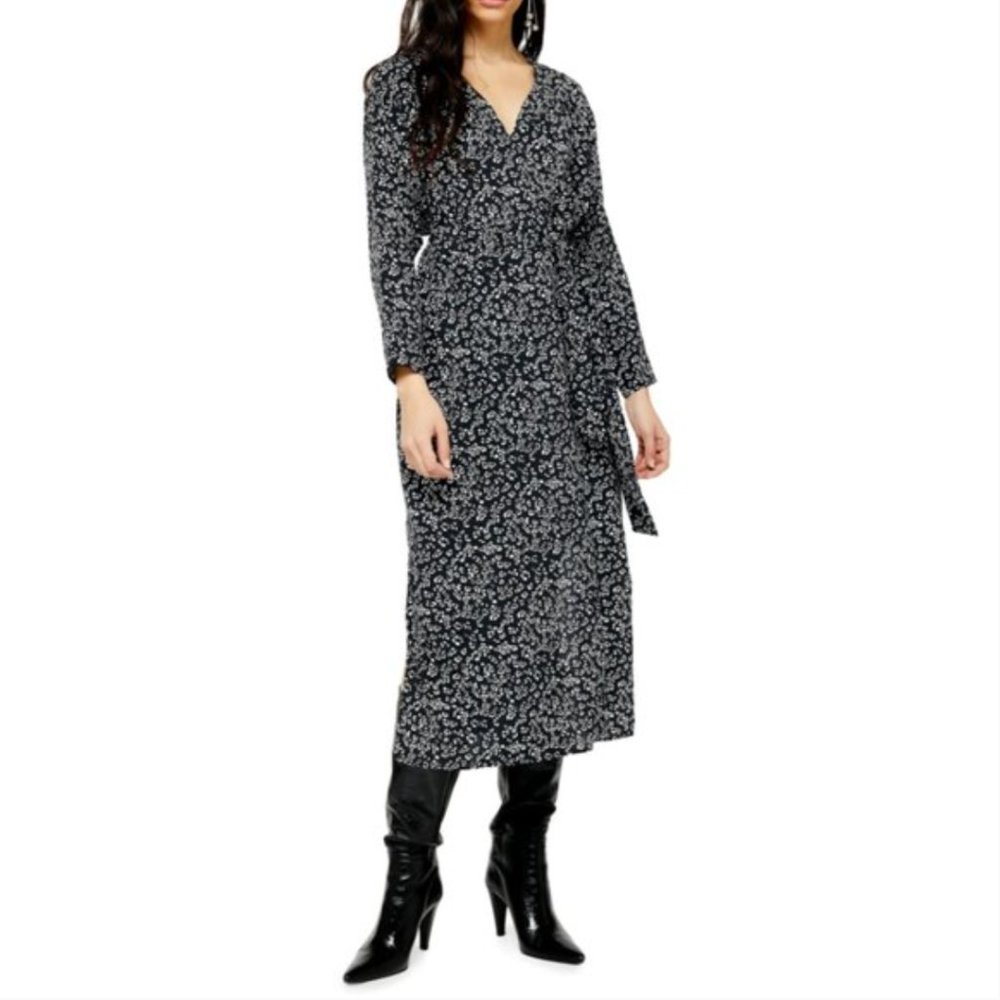 Topshop Floral Print Long Sleeve Midi Dress Sz 6